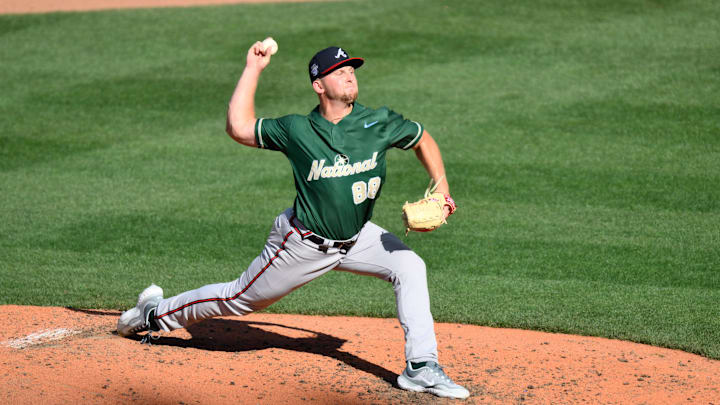 Jul 8, 2023; Seattle, Washington, USA; National League Futures relief pitcher Spencer Schwellenbach