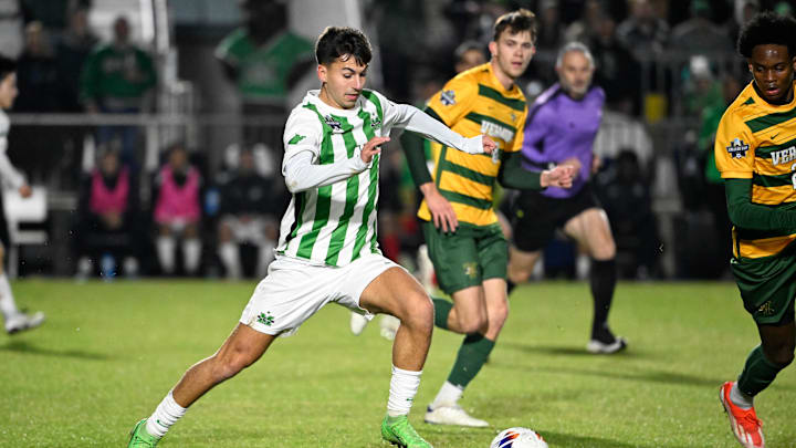 Dec 16, 2024; Cary, NC, USA; Marshall midfielder Marco Silva (47) with the ball in the first half at WakeMed Soccer Park. Mandatory Credit: Bob Donnan-Imagn Images Dec 16, 2024; Cary, NC, USA; Marshall midfielder Marco Silva (47) with the ball in the first half at WakeMed Soccer Park. Mandatory Credit: Bob Donnan-Imagn Images