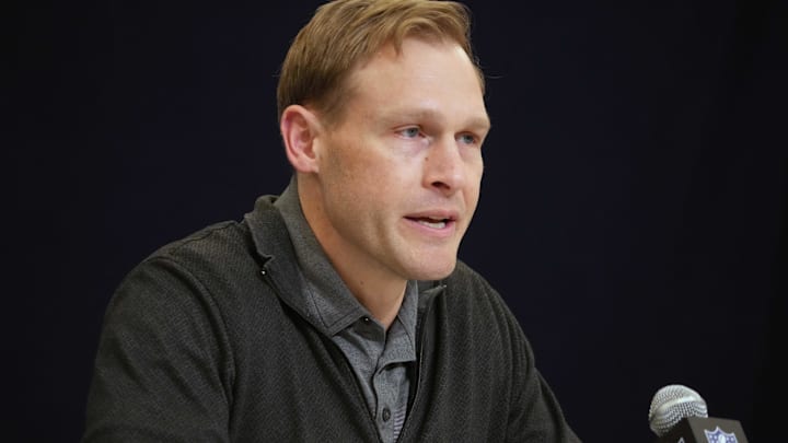Chicago Bears coach Ben Johnson speaks during the NFL Scouting Combine at the Indiana Convention Center.