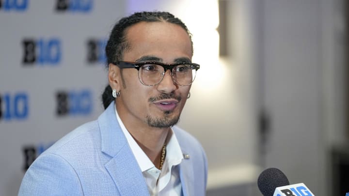 Jul 24, 2025; Las Vegas, NV, USA; UCLA quarterback Nico Iamaleava speaks to the media during the Big Ten NCAA college football media days at Mandalay Bay Resort. Mandatory Credit: Lucas Peltier-Imagn Images Jul 24, 2025; Las Vegas, NV, USA; UCLA quarterback Nico Iamaleava speaks to the media during the Big Ten NCAA college football media days at Mandalay Bay Resort. Mandatory Credit: Lucas Peltier-Imagn Images