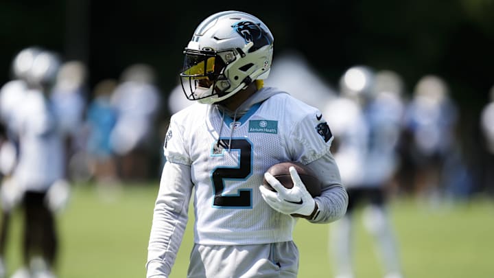Jul 28, 2022; Spartanburg, SC, USA; Carolina Panthers wide receiver D.J. Moore (2) during the third day of training camp at Wofford College