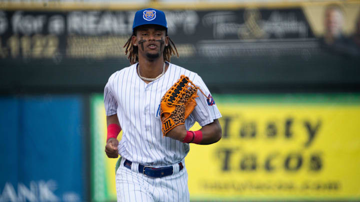 Iowa Cubs right fielder Kevin Alcantara returns to the dugout on Thursday, Aug. 15, 2024, at Principal Park. Iowa Cubs right fielder Kevin Alcantara returns to the dugout on Thursday, Aug. 15, 2024, at Principal Park.