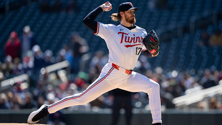 Minnesota Twins starting pitcher Bailey Ober delivers a pitch during the first inning against the Houston Astros at Target Field in Minneapolis on April 5, 2025.