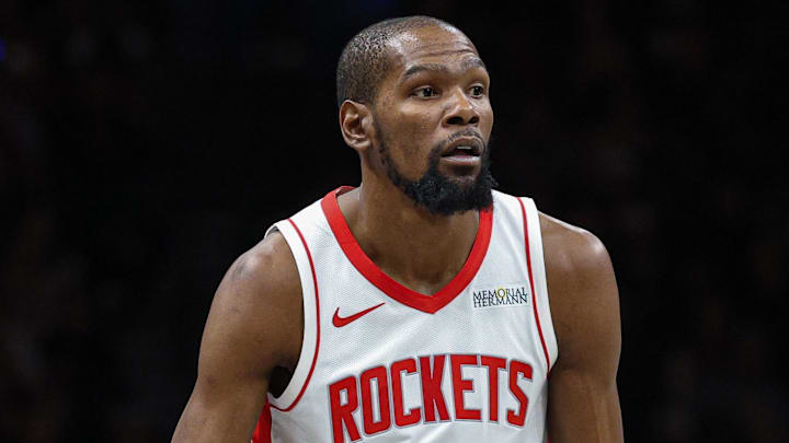 Jan 1, 2026; Brooklyn, New York, USA; Houston Rockets forward Kevin Durant (7) dribbles up court against the Brooklyn Nets during the second half at Barclays Center. Mandatory Credit: Vincent Carchietta-Imagn Images Jan 1, 2026; Brooklyn, New York, USA; Houston Rockets forward Kevin Durant (7) dribbles up court against the Brooklyn Nets during the second half at Barclays Center. Mandatory Credit: Vincent Carchietta-Imagn Images