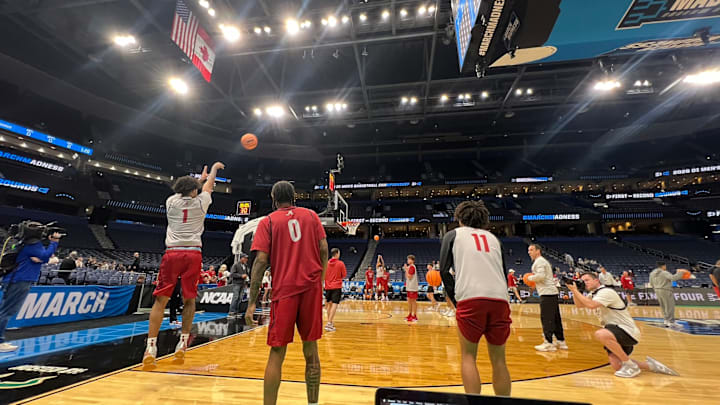 Alabama basketball players practice inside Benchmark International Arena in Tampa on March 19 ahead of the NCAA tournament