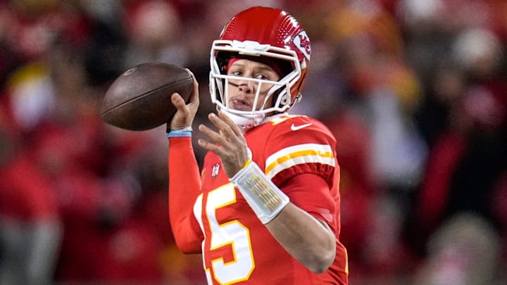 Kansas City Chiefs quarterback Patrick Mahomes (15) throws deep in the first quarter of the AFC championship NFL game between the Cincinnati Bengals and the Kansas City Chiefs, Sunday, Jan. 29, 2023, at Arrowhead Stadium in Kansas City, Mo. The Chiefs led 13-6 at halftime.

Cincinnati Bengals At Kansas City Chiefs Afc Championship Jan 29 188