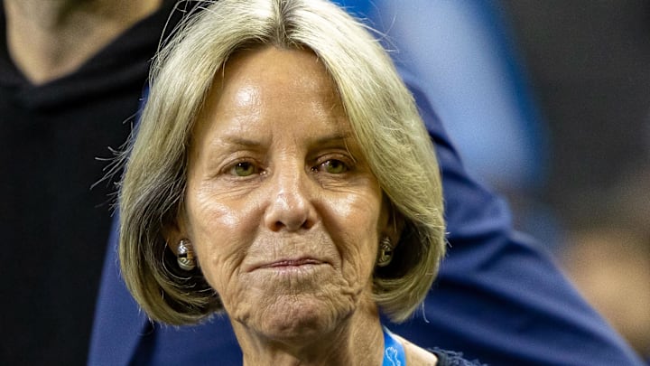 Detroit Lions principal owner and chair Sheila Ford Hamp in warm ups before the game against the Minnesota Vikings