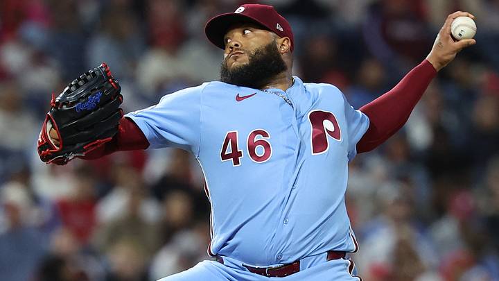 Sep 24, 2026; Philadelphia, Pennsylvania, USA; Philadelphia Phillies pitcher Jose Alvarado (46) throws a pitch during the eighth inning against the Milwaukee Brewers at Citizens Bank Park. Mandatory Credit: Bill Streicher-Imagn Images Sep 24, 2026; Philadelphia, Pennsylvania, USA; Philadelphia Phillies pitcher Jose Alvarado (46) throws a pitch during the eighth inning against the Milwaukee Brewers at Citizens Bank Park. Mandatory Credit: Bill Streicher-Imagn Images