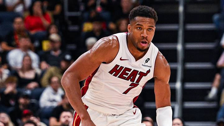 Miami Heat forward Giannis Antetokounmpo (7) dribbles the ball