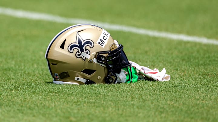 Cornerback Kool-Aid McKinstry's helmet during New Orleans Saints Mandatory Minicamp