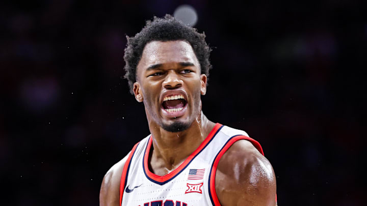 Dec 30, 2024; Tucson, Arizona, USA; Arizona Wildcats forward Tobe Awaka (30) celebrates a layup during the second half of the game against the TCU Horned Frogs at McKale Center. Mandatory Credit: Aryanna Frank-Imagn Images