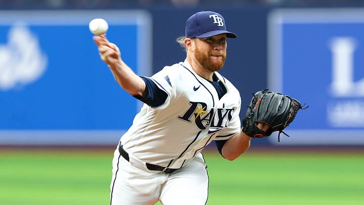 Jun 25, 2026; St. Petersburg, Florida, USA; Tampa Bay Rays pitcher Craig Kimbrel (46) throws a pitch against the Kansas City Royals in the ninth inning at Tropicana Field. Mandatory Credit: Nathan Ray Seebeck-Imagn Images