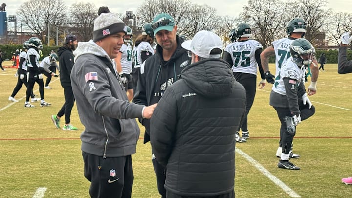 Kellen Moore and Kevin Patullo at Eagles practice Kellen Moore and Kevin Patullo at Eagles practice