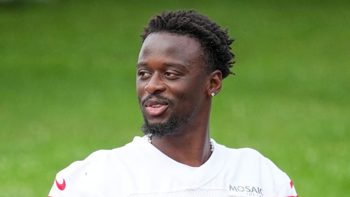 Jul 22, 2025; St. Joseph, MO, USA; Kansas City Chiefs safety Nazeeh Johnson (13) walks down the hill to the practice fields during training camp at Missouri Western State University. Mandatory Credit: Denny Medley-Imagn Images