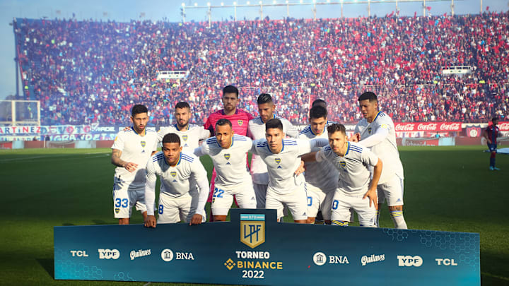 Boca Juniors team pose for a photo during the match between...