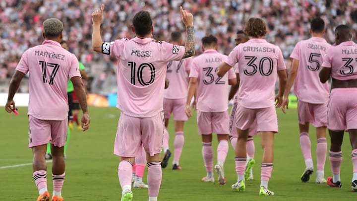 Messi celebrates scoring against Atlanta United