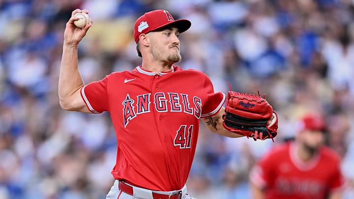 Jun 6, 2026; Los Angeles, California, USA; Los Angeles Angels starting pitcher Jack Kochanowicz (41) throws a pitch against the Los Angeles Dodgers during the first inning at Dodger Stadium. Mandatory Credit: William Liang-Imagn Images Jun 6, 2026; Los Angeles, California, USA; Los Angeles Angels starting pitcher Jack Kochanowicz (41) throws a pitch against the Los Angeles Dodgers during the first inning at Dodger Stadium. Mandatory Credit: William Liang-Imagn Images