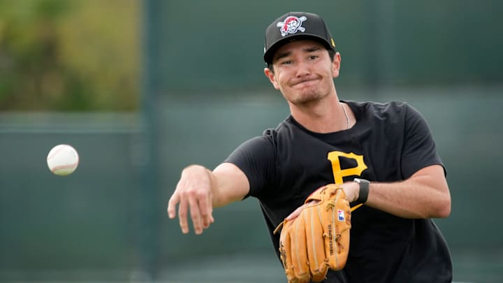 Pirates infielder Alika Williams gets warmed up before drills at the Pittsburgh Pirates spring training on Wednesday, Feb. 19, 2025 at Pirate City in Bradenton, Florida.