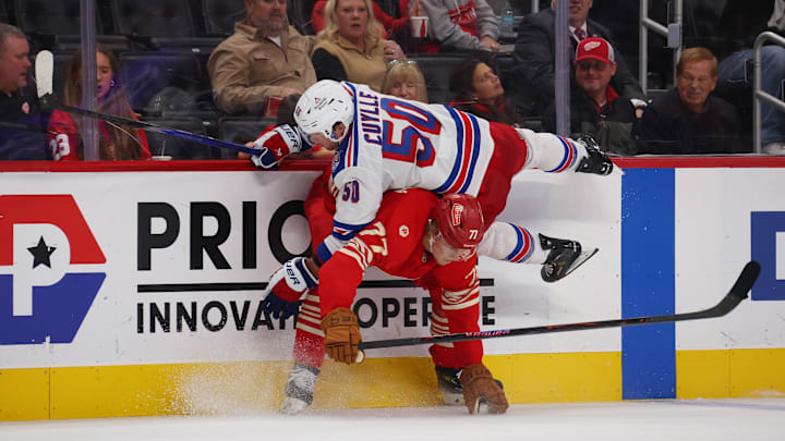 The New York Rangers and Detroit Red Wings set off fireworks until after the clock had run out on Sunday night. The New York Rangers and Detroit Red Wings set off fireworks until after the clock had run out on Sunday night.