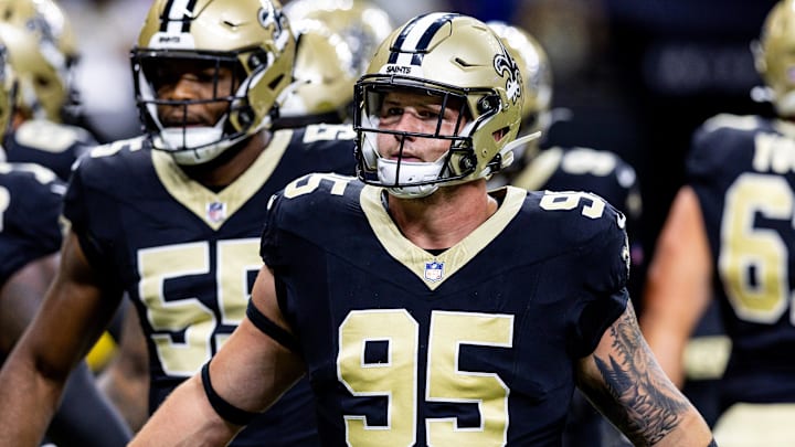 New Orleans Saints defensive tackle Jack Heflin (95) during the warmups before the game against the Tennessee Titans at Caesars Superdome this season.