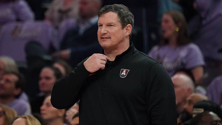 Oct 26, 2026; San Francisco, California, USA;  Atlanta Dream head coach Karl Smesko watches the action against the Golden State Valkyries in the second quarter in game five of the 2026 WNBA Finals at Chase Center.  Mandatory Credit: David Gonzales-Imagn Images