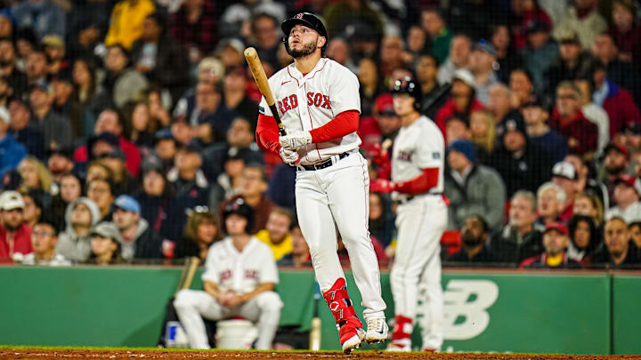 Sep 26, 2023; Boston, Massachusetts, USA; Boston Red Sox right fielder Wilyer Abreu (52) hits a