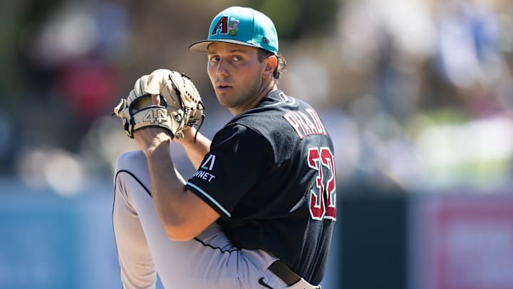 Mar 10, 2026; Phoenix, Arizona, USA; Arizona Diamondbacks pitcher Brandon Pfaadt against the Los Angeles Dodgers during a spring training game at Camelback Ranch-Glendale. Mandatory Credit: Mark J. Rebilas-Imagn Images Mar 10, 2026; Phoenix, Arizona, USA; Arizona Diamondbacks pitcher Brandon Pfaadt against the Los Angeles Dodgers during a spring training game at Camelback Ranch-Glendale. Mandatory Credit: Mark J. Rebilas-Imagn Images