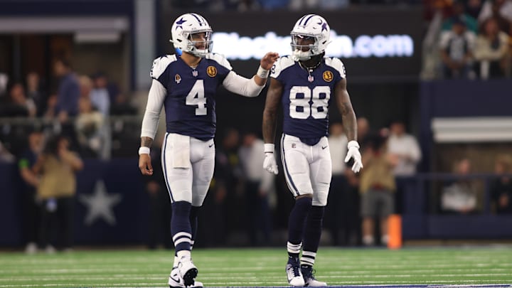 Dallas Cowboys wide receiver CeeDee Lamb and quarterback Dak Prescott during the game against the Washington Commanders.