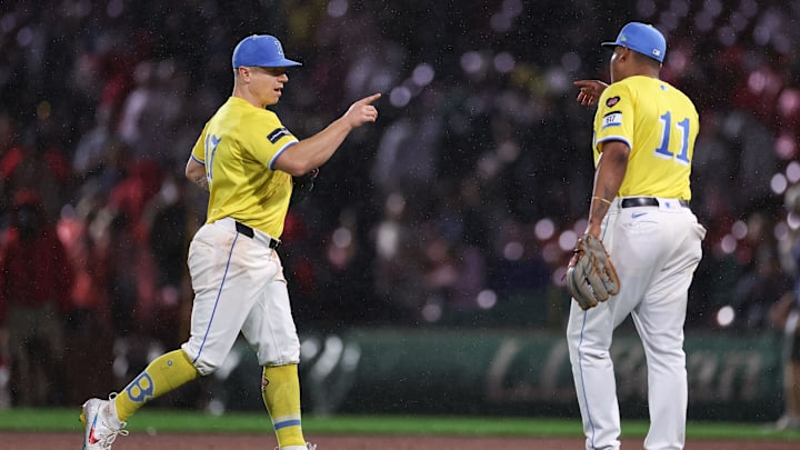 Sep 7, 2024; Boston, Massachusetts, USA; Boston Red Sox right fielder Tyler O'Neill (17) celebrates after defeating the Chicago White Sox at Fenway Park. Mandatory Credit: Paul Rutherford-Imagn Images Sep 7, 2024; Boston, Massachusetts, USA; Boston Red Sox right fielder Tyler O'Neill (17) celebrates after defeating the Chicago White Sox at Fenway Park. Mandatory Credit: Paul Rutherford-Imagn Images