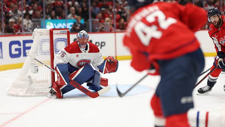Oct 14, 2026; Washington, District of Columbia, USA; Washington Capitals defenseman Martin Fehérváry (42) shoots the puck on Montréal Canadiens goaltender Jakub Dobes (75) during the third period at Capital One Arena. Mandatory Credit: Geoff Burke-Imagn Images Oct 14, 2026; Washington, District of Columbia, USA; Washington Capitals defenseman Martin Fehérváry (42) shoots the puck on Montréal Canadiens goaltender Jakub Dobes (75) during the third period at Capital One Arena. Mandatory Credit: Geoff Burke-Imagn Images