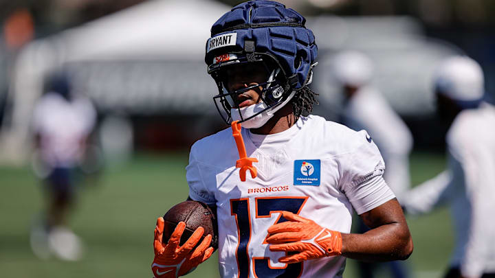 Jul 23, 2025; Englewood, CO, USA; Denver Broncos wide receiver Pat Bryant (13) during Denver Broncos Training Camp. Mandatory Credit: Isaiah J. Downing-Imagn Images