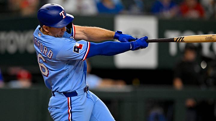 Texas Rangers center fielder Wyatt Langford. Texas Rangers center fielder Wyatt Langford.