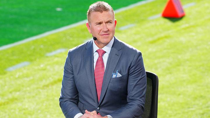 Kirk Herbstreit on the ESPN Gameday set at Rose Bowl Stadium.