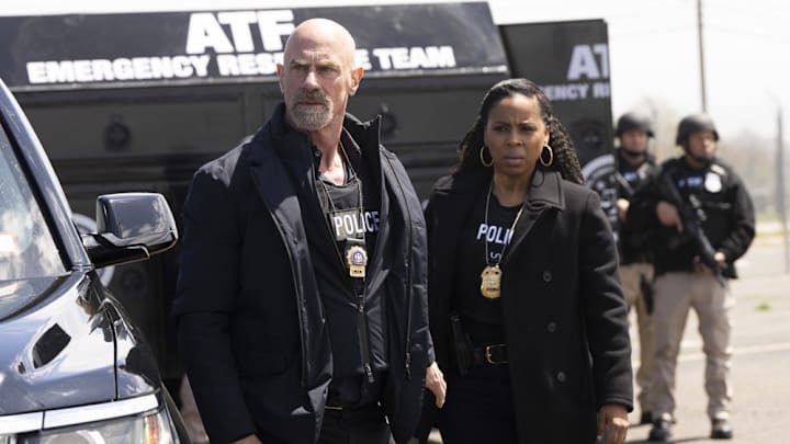 LAW & ORDER: ORGANIZED CRIME -- "Stabler's Lament" Episode 413 -- Pictured: (l-r) Christopher Meloni as Det. Elliot Stabler, Danielle Moné Truitt as Sergeant Ayanna Bell -- (Photo by: Virginia Sherwood/NBC)