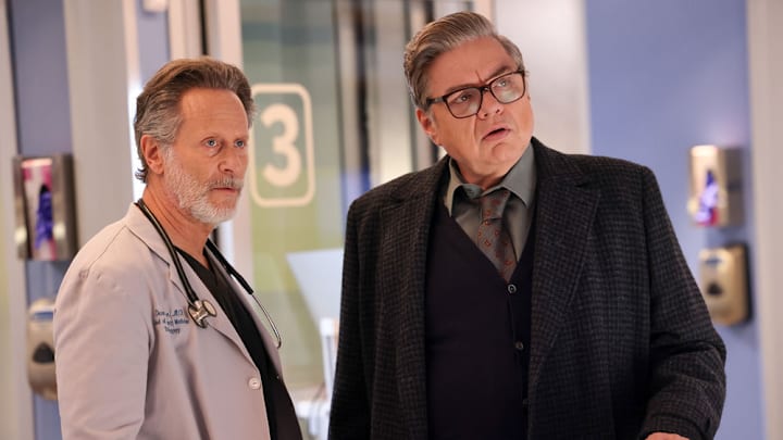 CHICAGO MED -- Pictured: (l-r) Steven Webber as Dr. Dean Archer, Oliver Platt as Dr. Daniel Charles CHICAGO MED -- Pictured: (l-r) Steven Webber as Dr. Dean Archer, Oliver Platt as Dr. Daniel Charles