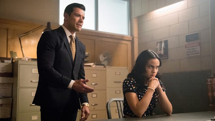 Riverdale -- "Chapter Seventy-Two: To Die For" -- Pictured (L-R): Mark Consuelos as Hiram Lodge and Camila Mendes as Veronica 