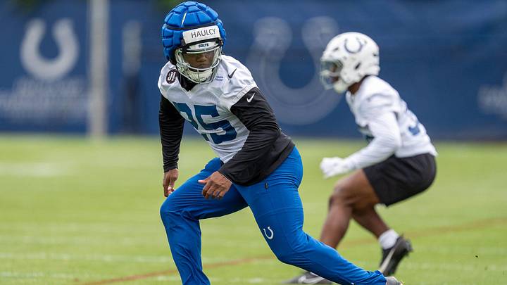 Indianapolis Colts safety A.J. Haulcy (25) drops back during a drill Monday, June 1, 2026, during practice at the Indiana Farm Bureau Football Center.