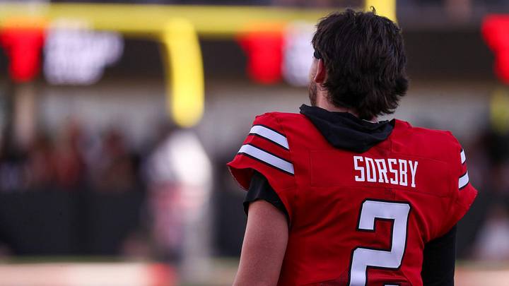 Texas Tech's Brendan Sorsby looks on during the spring football game, Friday, April 17, 2026, at Jones AT&T Stadium.