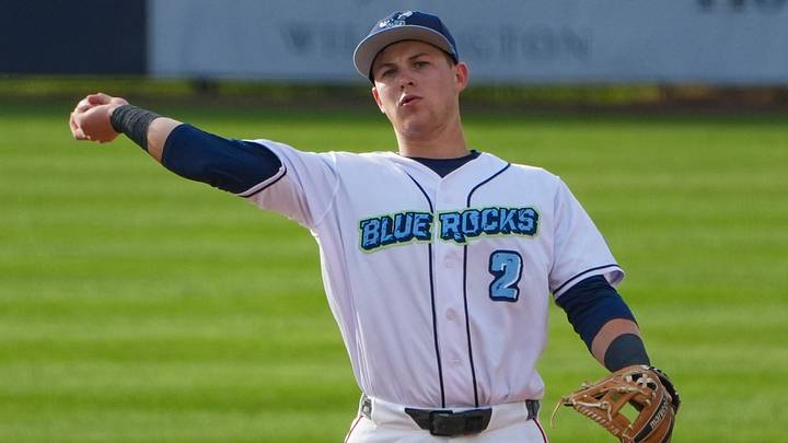 Blue Rocks infielder Eli Willits warms up against the Frederick Keys, June 23, 2026, at Frawley Stadium.