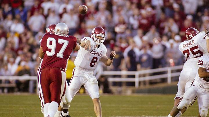Oklahoma Sooners quarterback Nate Hybl (8) in action against the Washington State Cougars during the 2003 Rose Bowl at the Rose Bowl. The Sooners defeated the Cougars 34-14. Oklahoma Sooners quarterback Nate Hybl (8) in action against the Washington State Cougars during the 2003 Rose Bowl at the Rose Bowl. The Sooners defeated the Cougars 34-14.