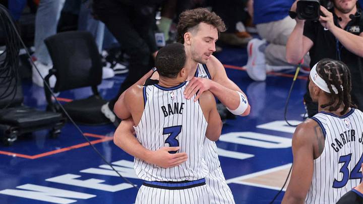 Oct 25, 2026; New York, New York, USA; Orlando Magic forward Franz Wagner (22) and guard Desmond Bane (3) celebrate after defeating the New York Knicks 111-102 at Madison Square Garden. Mandatory Credit: Wendell Cruz-Imagn Images Oct 25, 2026; New York, New York, USA; Orlando Magic forward Franz Wagner (22) and guard Desmond Bane (3) celebrate after defeating the New York Knicks 111-102 at Madison Square Garden. Mandatory Credit: Wendell Cruz-Imagn Images
