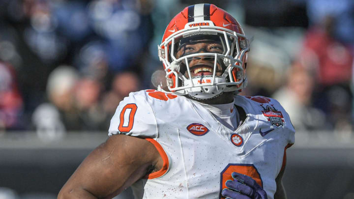 Clemson linebacker Barrett Carter smiles after recovering a fumble against Kentucky during the fourth quarter of the TaxSlayer Gator Bowl at EverBank Stadium in Jacksonville , Florida, Friday, December 29, 2023. Clemson won 38-35.