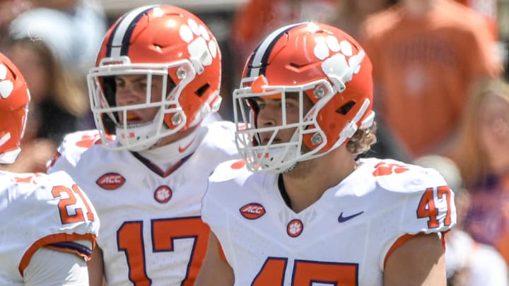Clemson linebacker Wade Woodaz (17) and Clemson linebacker Sammy Brown (47) during the first quarter of the Spring football game in Clemson, S.C. Saturday, April 6, 2024.