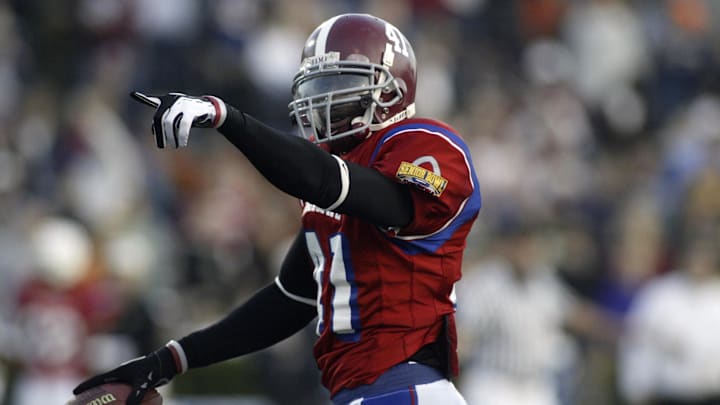 Jan 28, 2006: Mobile, AL, USA; South Squad safety (41) Roman Harper of Alabama celebrates the recovery of a North Squad fumble during the 2006 Senior Bowl at Ladd-Peebles Stadium in Mobile, AL.  The North beat the South 31-14.  Mandatory Credit:  Photo by John Reed-Imagn Images Copyright (c) 2006 John Reed