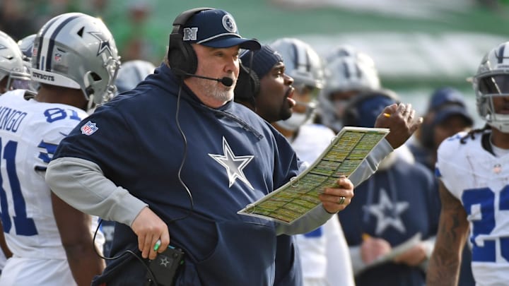 Dec 29, 2024; Philadelphia, Pennsylvania, USA; Dallas Cowboys head coach Mike McCarthy on the sidelines against the Philadelphia Eagles at Lincoln Financial Field. Mandatory Credit: Eric Hartline-Imagn Images