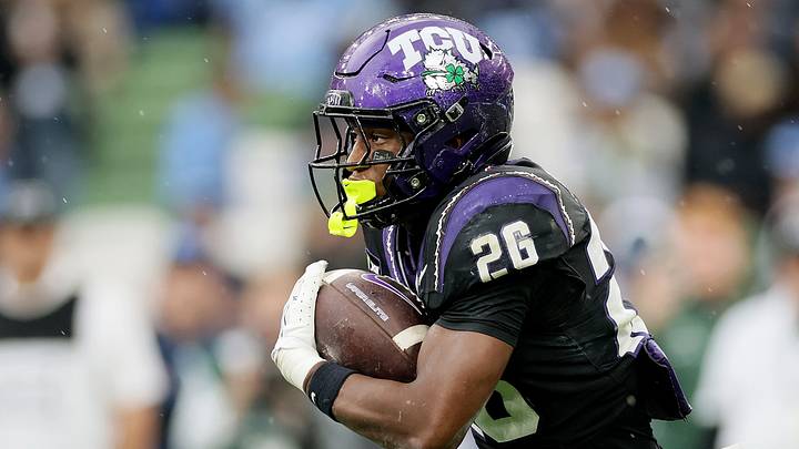 Aug 29, 2026; Dublin, Co. Dublin, IRL; TCU Horned Frogs running back Jeremy Payne (26) runs the ball against the North Carolina Tar Heels in the first half at Aviva Stadium. Mandatory Credit: Laszlo Geczo-Imagn Images
