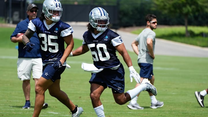 Dallas Cowboys linebacker Marist Liufau (35) and linebacker Eric Kendricks (50) Dallas Cowboys linebacker Marist Liufau (35) and linebacker Eric Kendricks (50)