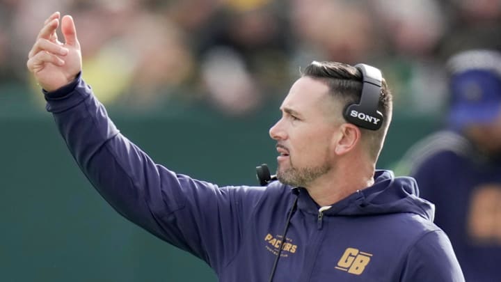 Green Bay Packers head coach Matt LaFleur is shown during the second quarter of their game against the Carolina Panthers Sunday, November 2, 2025 at Lambeau Field in Green Bay, Wisconsin.