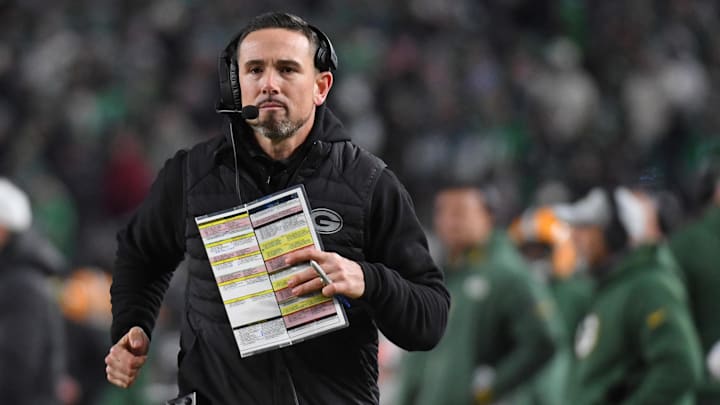 Jan 12, 2025; Philadelphia, Pennsylvania, USA; Green Bay Packers head coach Matt LaFleur against the Philadelphia Eagles in an NFC wild card game at Lincoln Financial Field. Mandatory Credit: Eric Hartline-Imagn Images