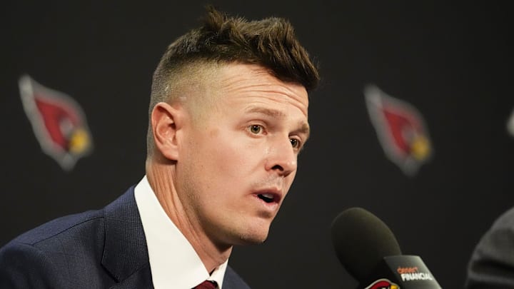 Arizona Cardinals new head coach Mike LaFleur at a news conference on Feb. 3, 2026, at Arizona Cardinals training center in Tempe.